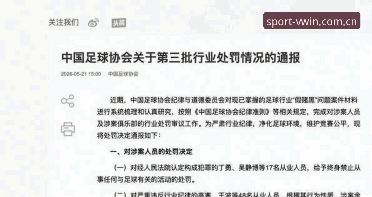 德赢VWIN注册对比 中国足协第三批禁足名单深度解析:65人被罚,足球腐败整治进入新阶段